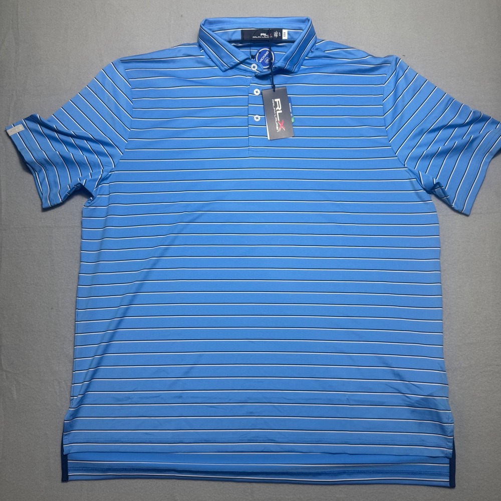 RLX Ralph Lauren M GOLF 5/15 Mens Polo XL Blue NEW Striped 785899435003